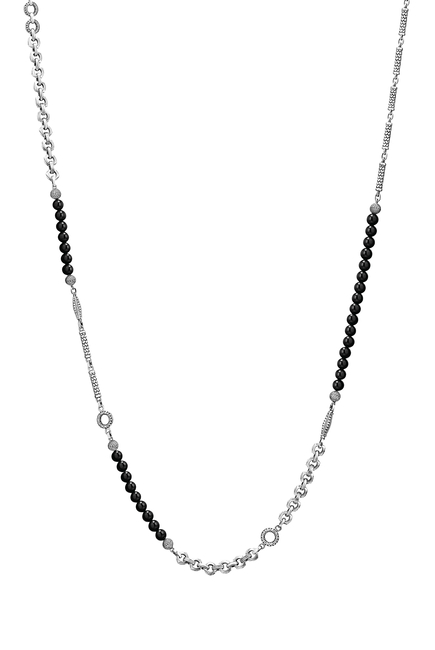 Multi-Chain Beaded Necklace, Sterling Silver & Black Onyx